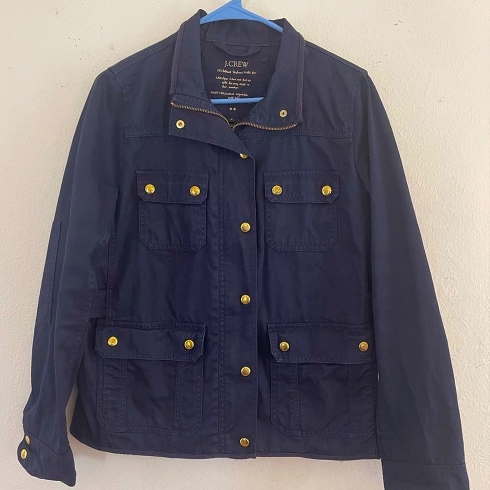 J.Crew Relaxed Boyfriend Field‎ Jacket Navy Blue Cotton Utility 27584 S (1284)